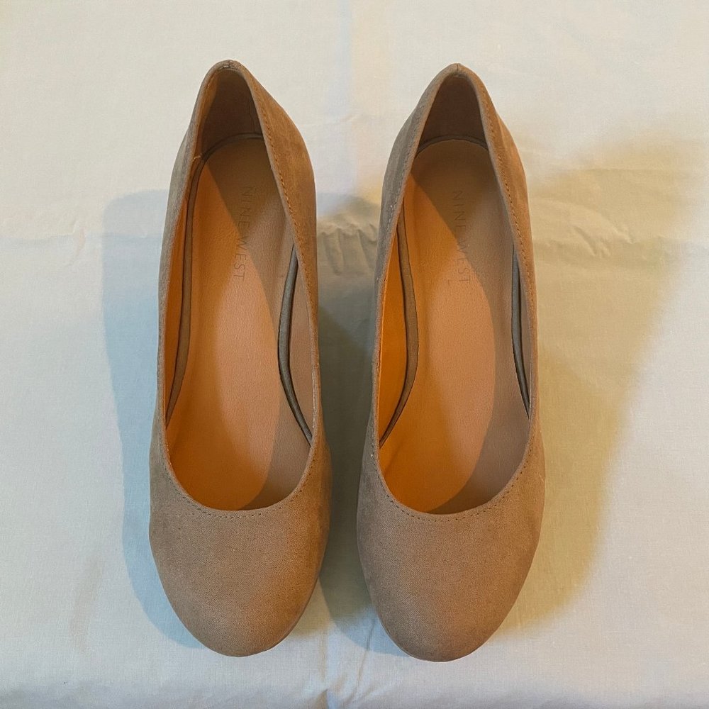 Nine West Wedge High Heel Square Heel Dress Shoes Tan Brown